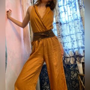 Elegant Mustard Jumpsuit with Belt